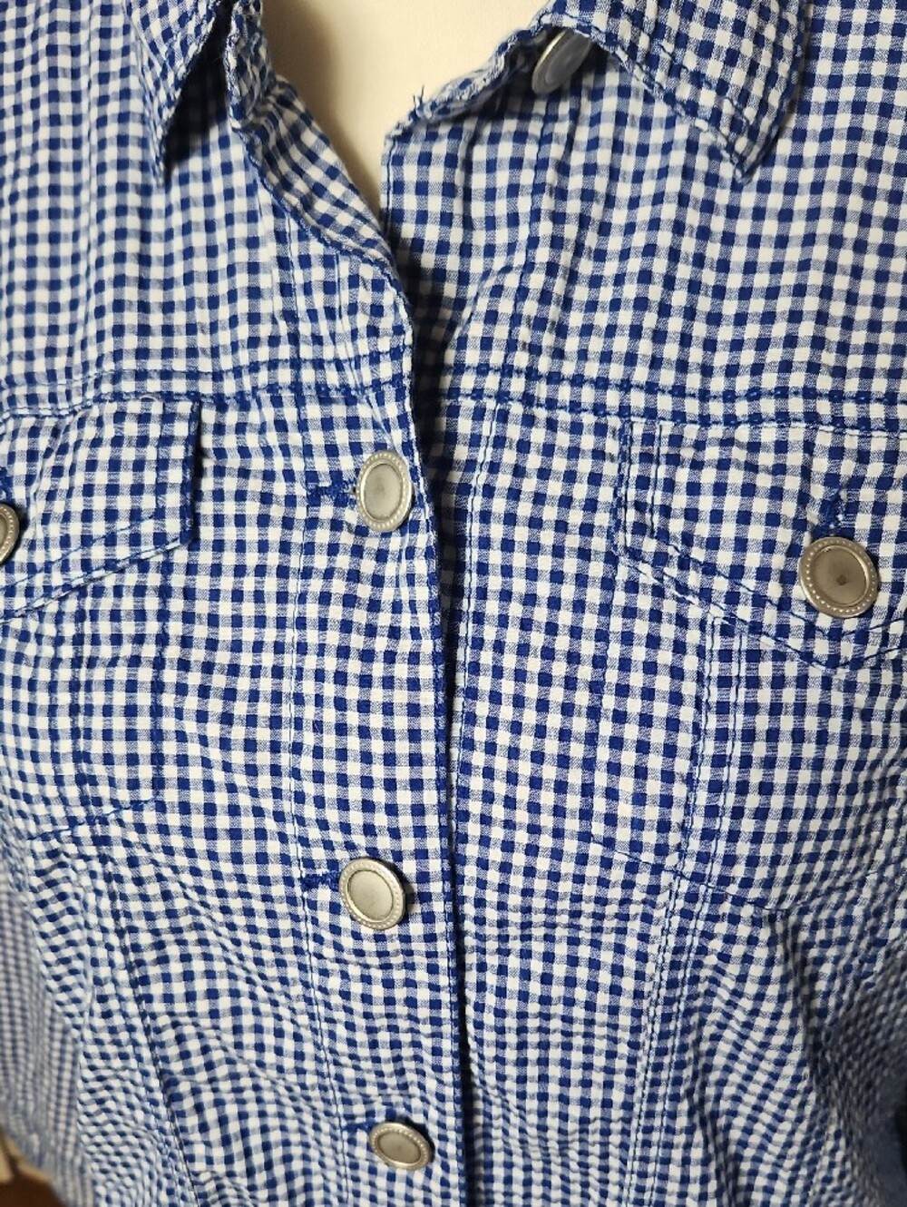 Ruby Rd. Blue Gingham Button-Front Shirt Jacket - Picture 2 of 8